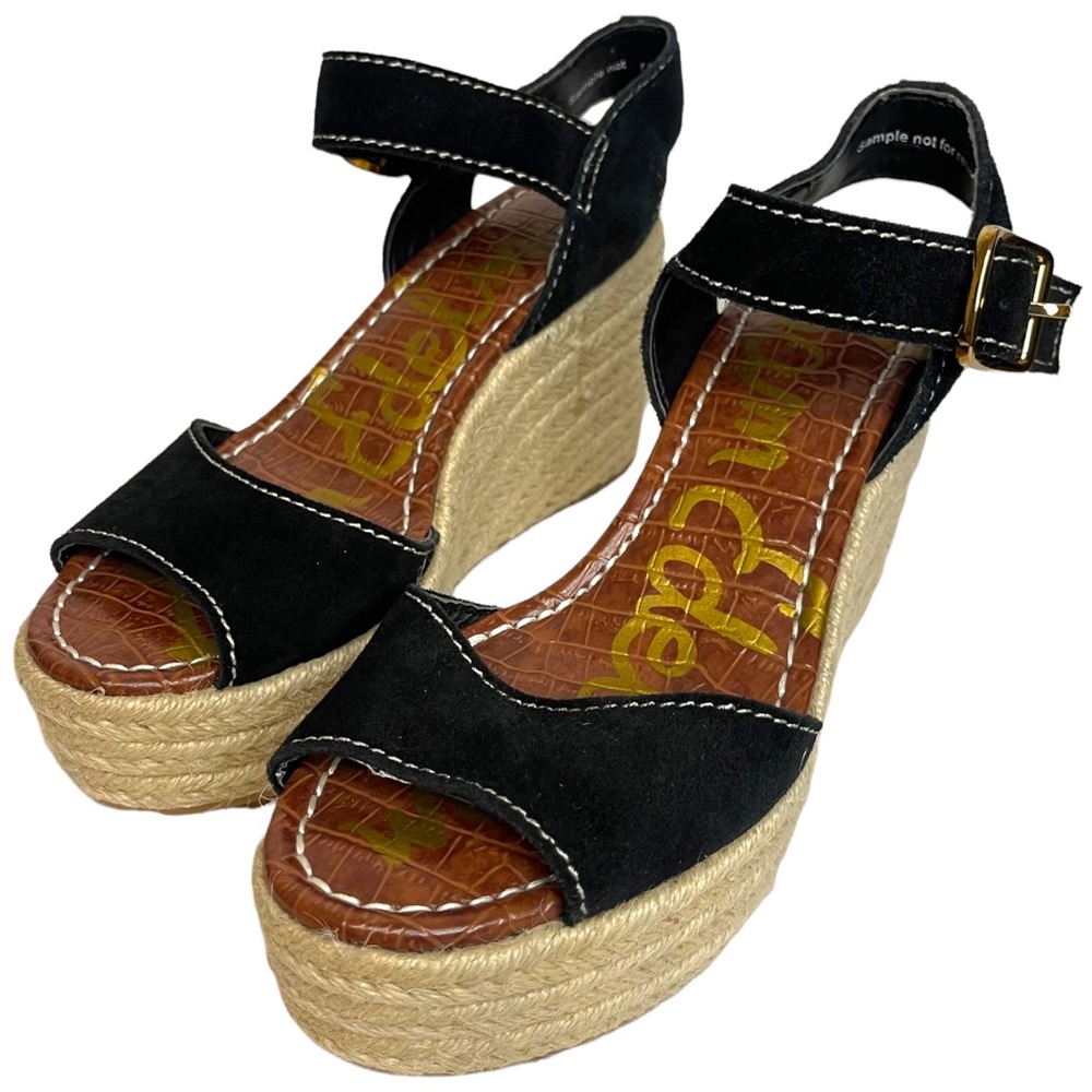 Sam Edelman Black Suede Open Toe Platform Wedge Sandal Shoes Size 6
